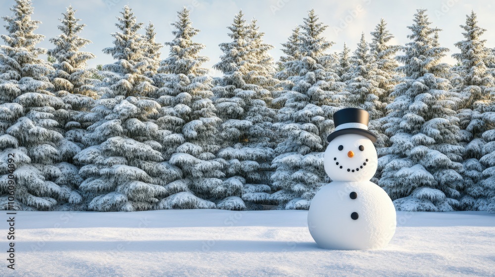 Obraz premium Snowman in snowy forest.