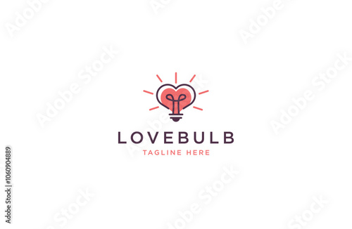 Love bulb with line art style logo icon design template flat vector