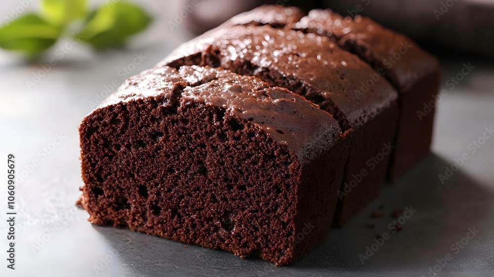 Piece of tasty chocolate sponge cake served on grey table, closeup Piece of tasty chocolate sponge cake served on grey table, closeup