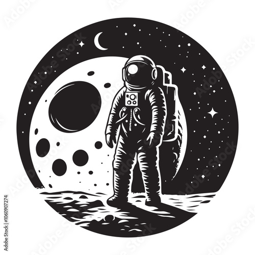  Astronaut on moon silhouette vector black color and solid white background 