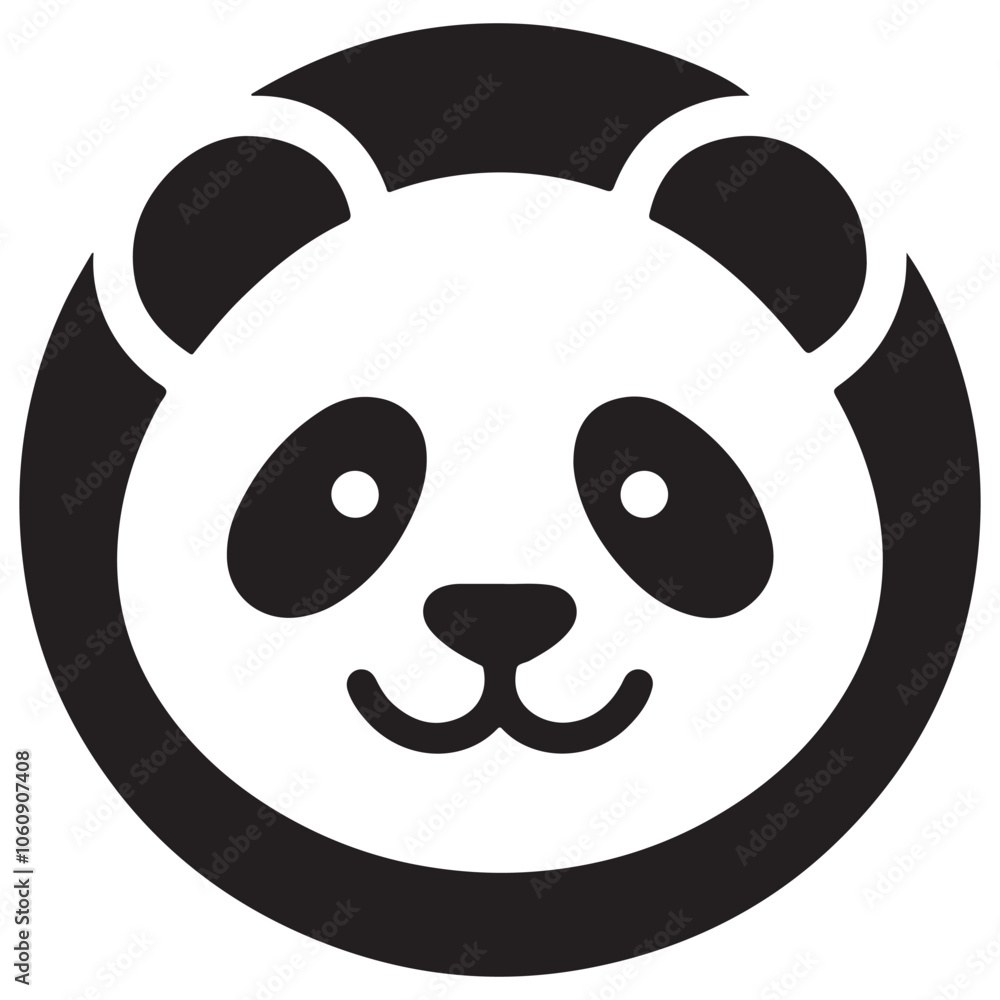 Panda Face Icon on Black Background Panda Face Icon on Black Background