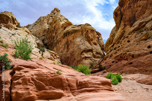 Eroded by water and wind cliffs in the canyon Little Wild Horse Canyon. San Rafael Swell, Utah photo