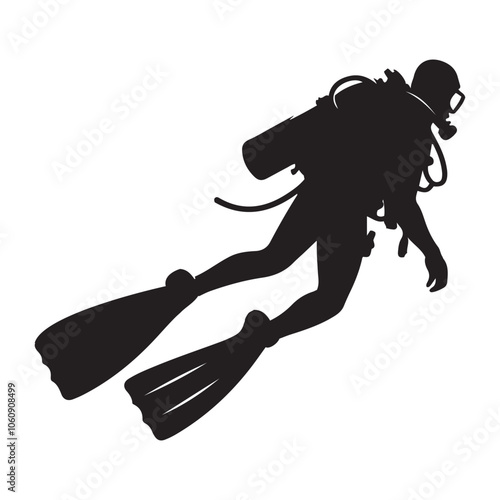  Diver in the sea silhouette vector black color and solid white background 