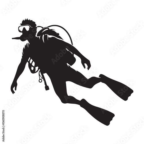  Diver in the sea silhouette vector black color and solid white background 