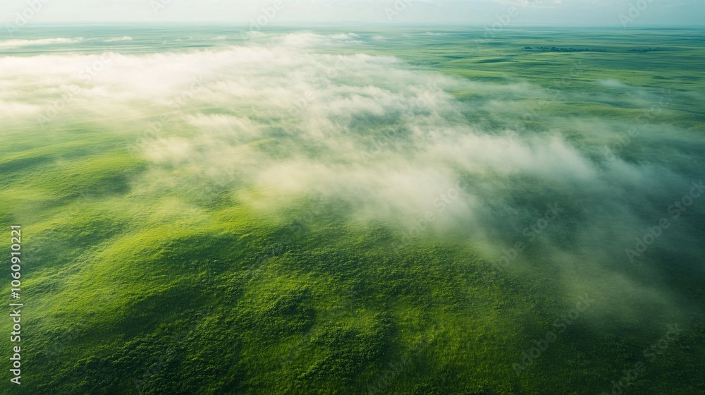Obraz premium Aerial View of Rolling Hills Covered in Mist