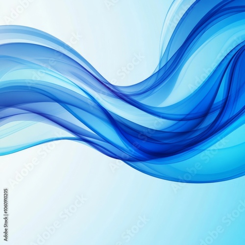 Abstract blue wave flowing on a white background.