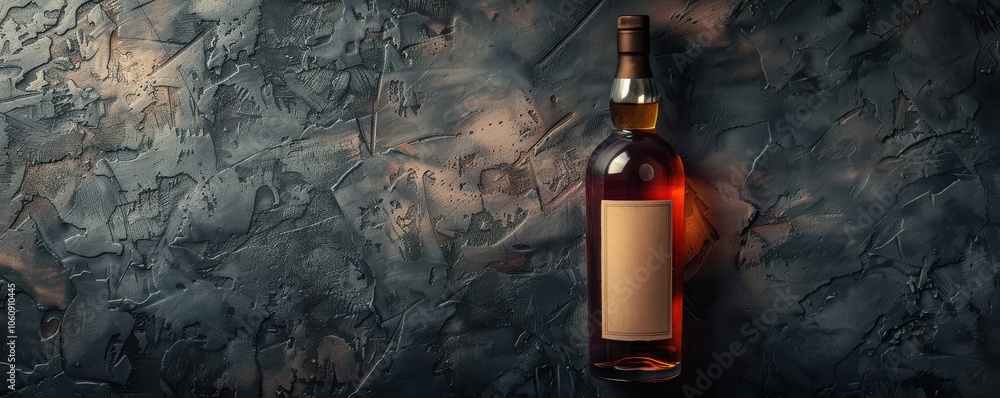 Classic rum bottle with blank label, ideal for branding mockups or packaging design templates. Free copy space for text.