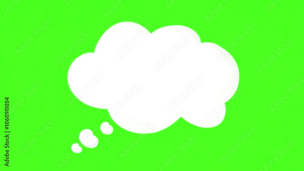 White though bubble. Thinking cloud on green screen. Thinking bubble animation with screen green. Thinking animation from a different angle. Messaging and chatting icon. Copy space 4k video chroma key White though bubble. Thinking cloud on green screen. Thinking bubble animation with screen green. Thinking animation from a different angle. Messaging and chatting icon. Copy space 4k video chroma key
