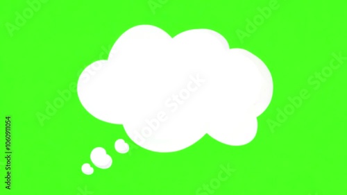 White though bubble. Thinking cloud on green screen. Thinking bubble animation with screen green. Thinking animation from a different angle. Messaging and chatting icon. Copy space 4k video chroma key photo