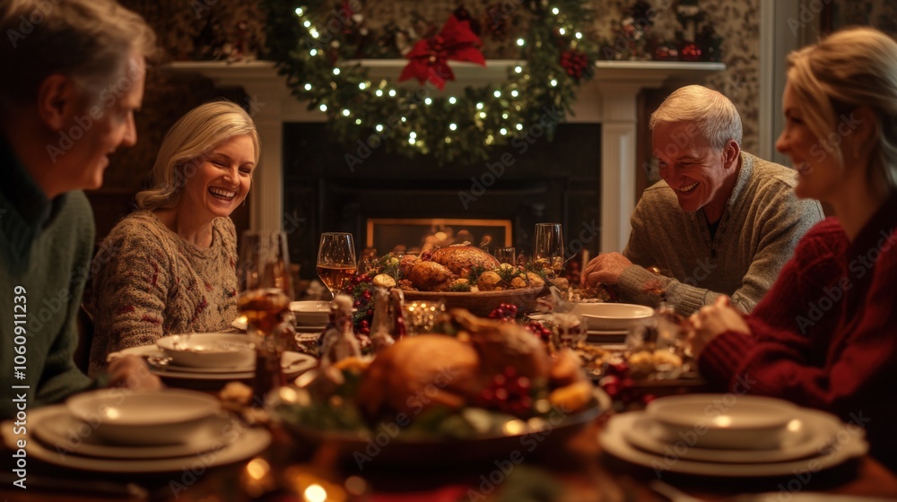 Family Gathering Around Christmas Dinner Table Family Gathering Around Christmas Dinner Table