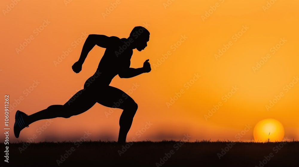 Athlete in Motion at Sunset, dynamic silhouette of a runner against a vibrant sunset backdrop, sharp details and dramatic lighting create an energetic atmosphere with ample space for text Athlete in Motion at Sunset, dynamic silhouette of a runner against a vibrant sunset backdrop, sharp details and dramatic lighting create an energetic atmosphere with ample space for text