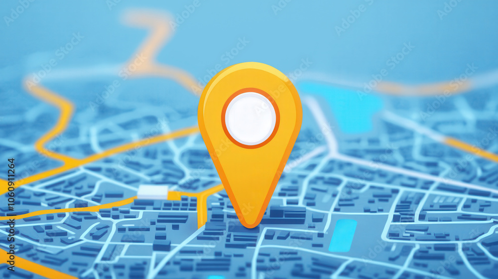 Fototapeta premium Digital map interface featuring a pinned location, showcasing a flat design aesthetic, emphasizing clarity and user-friendly navigation elements.