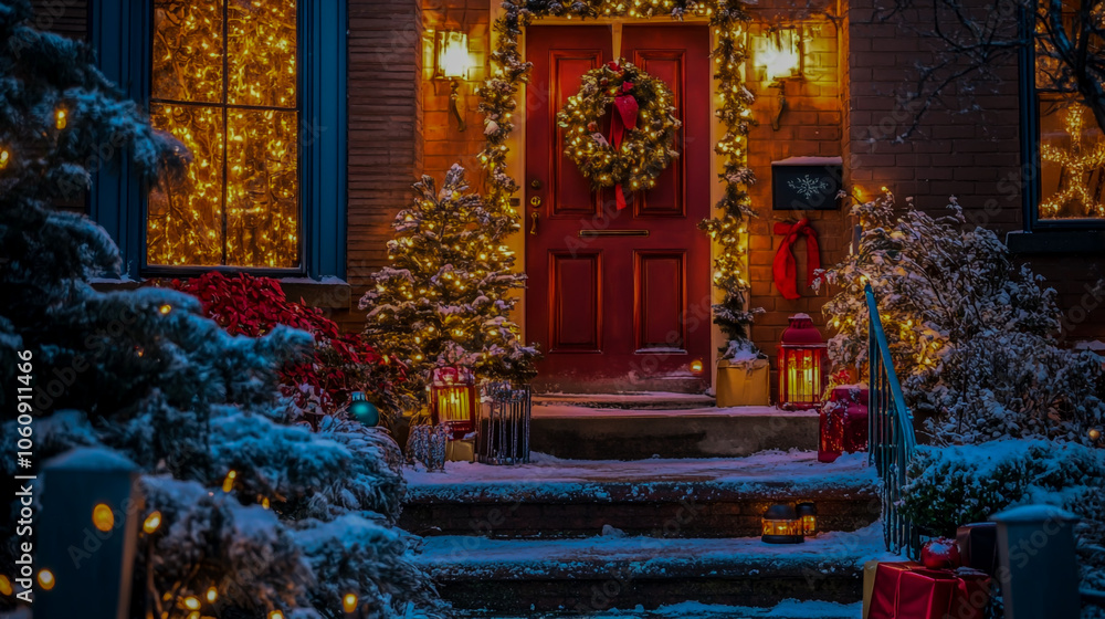 Obraz premium Holiday decorations brighten the winter night, creating a festive, joyful atmosphere