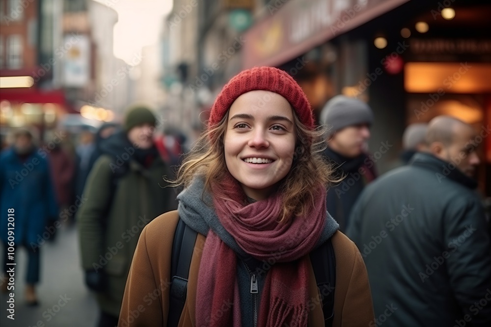 Portrait of a smiling young woman on a street in London. Portrait of a smiling young woman on a street in London.