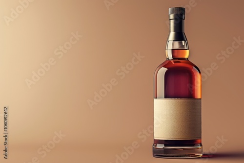 Obraz na płótnie Whiskey bottle featuring a clean, minimalist label design, suitable for product branding or advertising mockups. Free copy space for text. w salonie