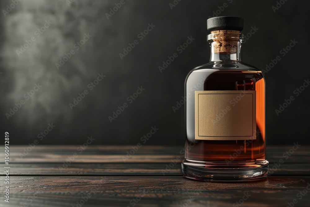 Whiskey bottle featuring a clean, minimalist label design, suitable for product branding or advertising mockups. Free copy space for text. Whiskey bottle featuring a clean, minimalist label design, suitable for product branding or advertising mockups. Free copy space for text.
