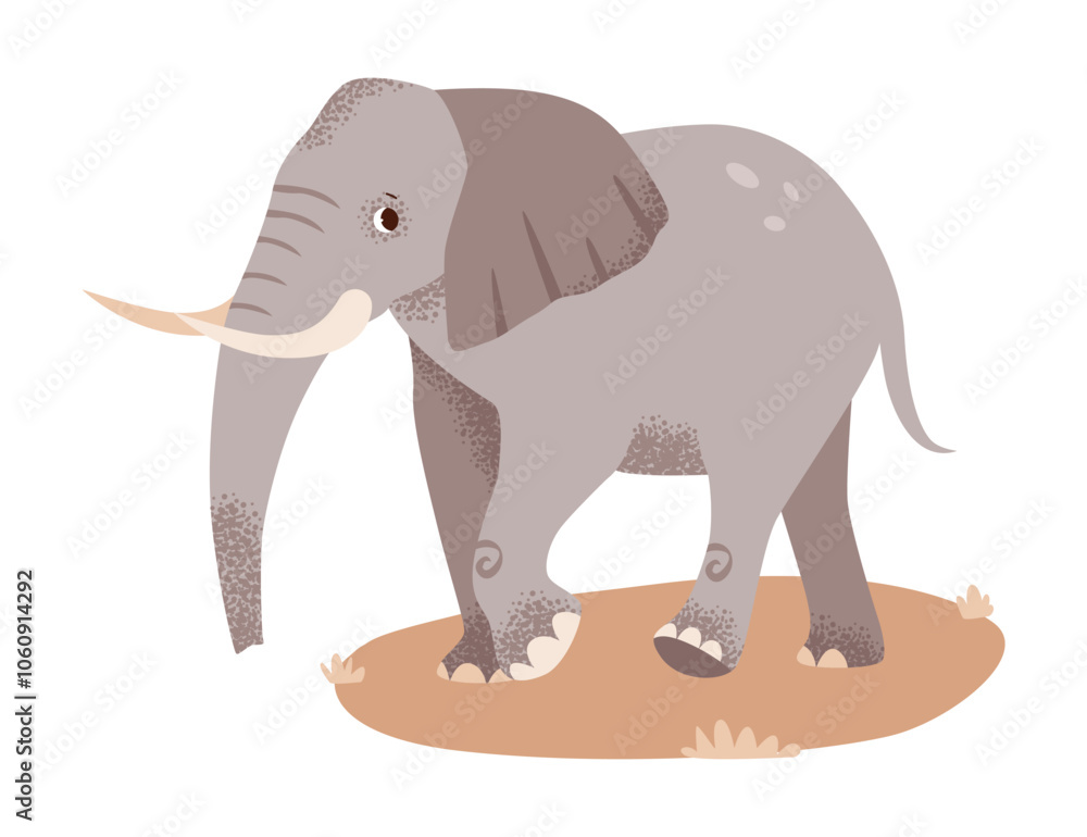 Fototapeta premium Majestic, tusked elephant. Wild jungle animal. Flat vector savannah character isolated on white background