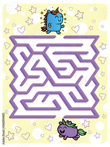 Adorable Cartoon Unicorns Navigating a Colorful Maze
