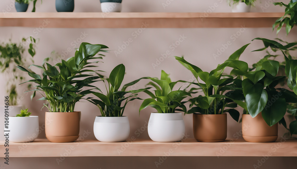 Fototapeta premium Indoor Plants on Wooden Shelf