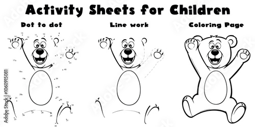 Fun Activity Sheets for Children Featuring Cute Bear
