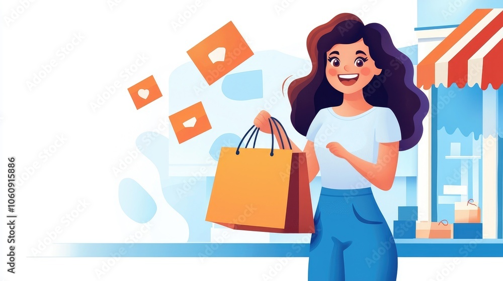 Happy Woman Shopping with Discounts Happy Woman Shopping with Discounts