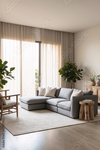 Minimalist  japandi style interior design of modern living room