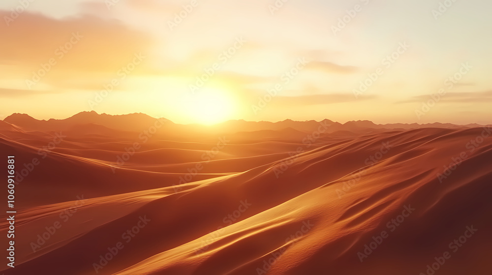 Obraz premium Sand dunes in the sahara desert at sunset. 3d render. Wind-swept Desert. Illustration