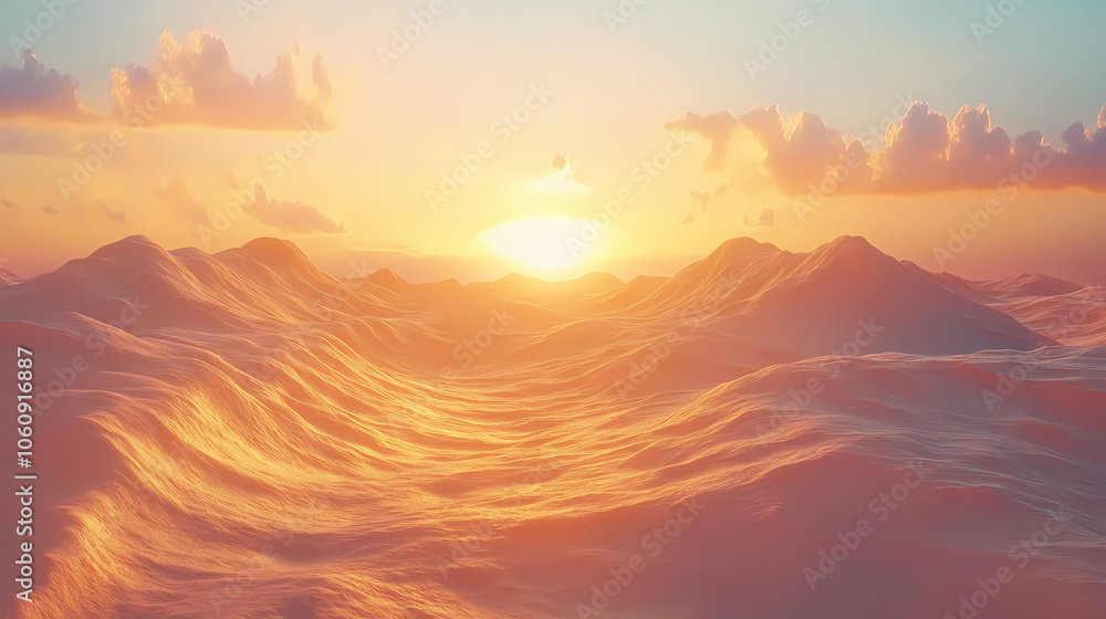 Sand dunes in the sahara desert at sunset. 3d render. Wind-swept Desert. Illustration Sand dunes in the sahara desert at sunset. 3d render. Wind-swept Desert. Illustration