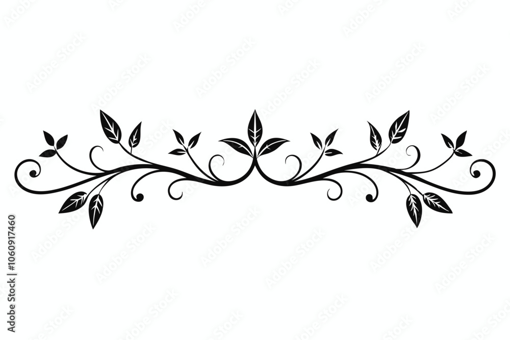 Leafy Vine Divider Line element, white background Leafy Vine Divider Line element, white background