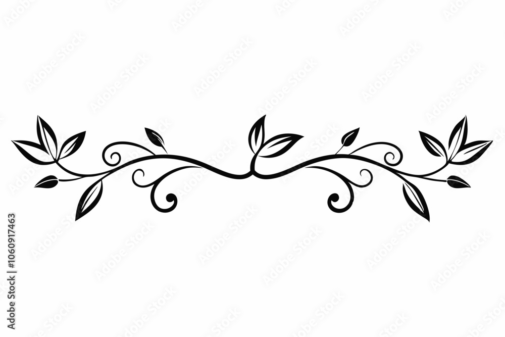 Leafy Vine Divider Line element, white background Leafy Vine Divider Line element, white background