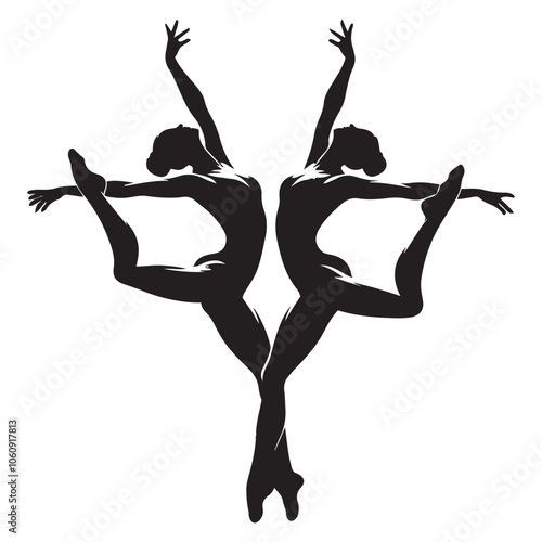  Synchronized swimmers Silhouette vector black color white background