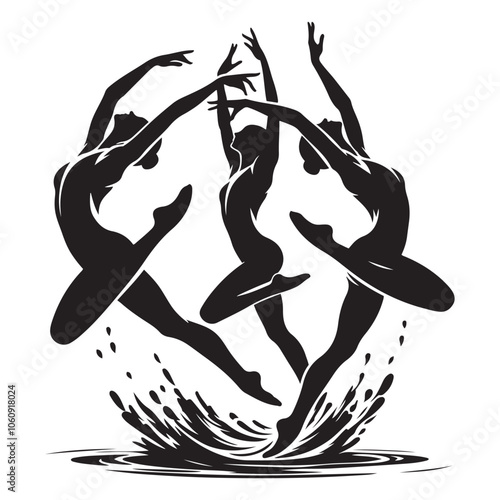 Synchronized swimmers Silhouette vector black color white background