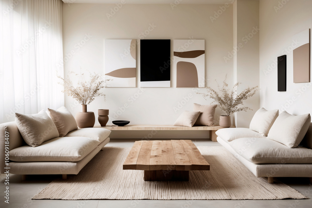 Minimalist, japandi style interior design of modern living room Minimalist, japandi style interior design of modern living room