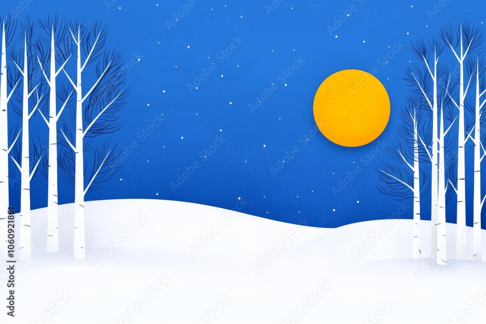 Naklejka premium Winter solstice setting featuring a star-lit forest at night