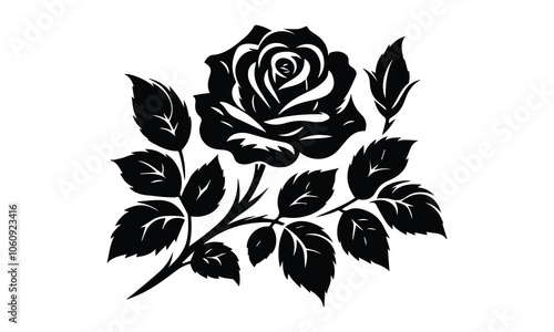 silhouette rose, Roses tattoo. Black roses vector design. Black silhouette of rose, Valentines day silhouette of rose element set. Romantic, rose silhouette vector and white background