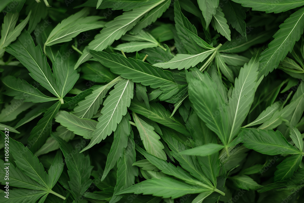 Green Cannabis Leaves Background, Marijuana Plant Texture Green Cannabis Leaves Background, Marijuana Plant Texture
