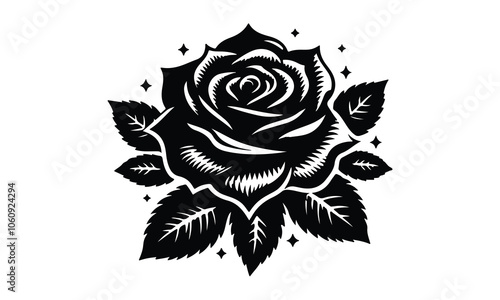 silhouette rose, Roses tattoo. Black roses vector design. Black silhouette of rose, Valentines day silhouette of rose element set. Romantic, rose silhouette vector and white background