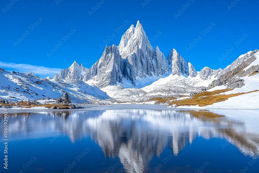 Nepalese mountains reflecting in a lake at sunrise Nepalese mountains reflecting in a lake at sunrise