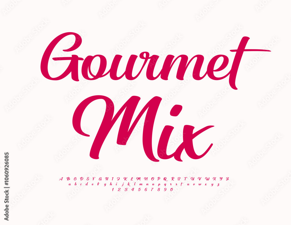 Vector stylish label Gourmet Mix. modern Cursive Font. Trendy Alphabet Letters and Numbers set. Vector stylish label Gourmet Mix. modern Cursive Font. Trendy Alphabet Letters and Numbers set.