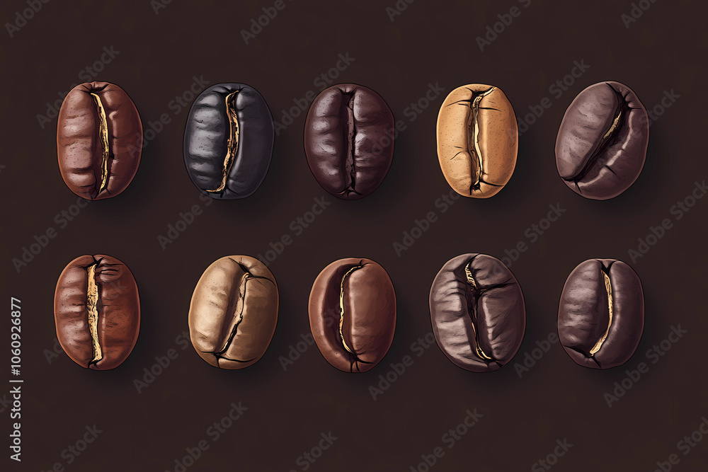 Kaffeesorten in verschiedenen Röstgraden auf dunklem Hintergrund
Kaffeesorten in verschiedenen Röstgraden auf dunklem Hintergrund