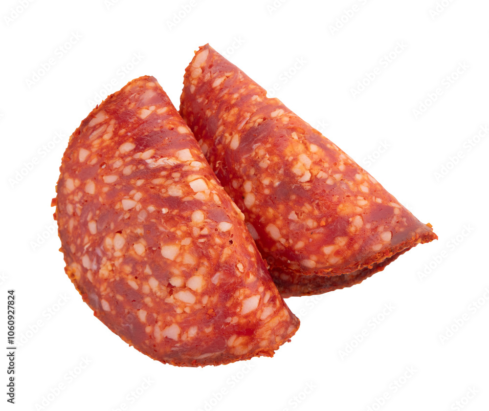 slices of salami with paprika isolated slices of salami with paprika isolated