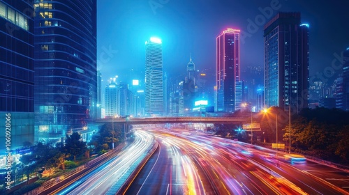 Night Cityscape with Light Trails