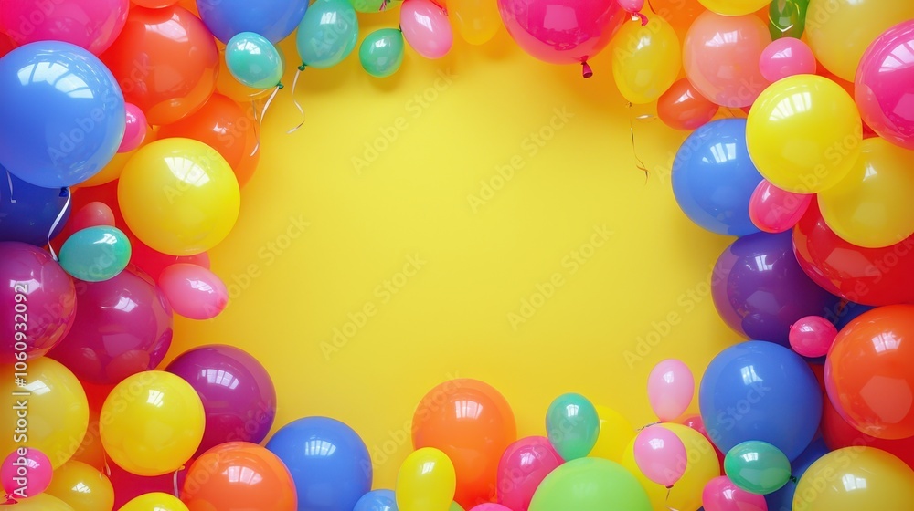 Colorful Balloon Frame on Yellow Background Colorful Balloon Frame on Yellow Background