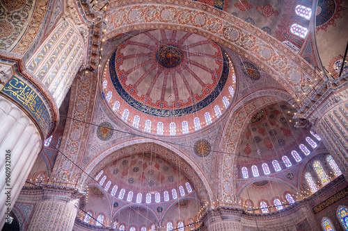 400 Years old Ottoman Mosque interior photos İt is written prayer and God names with Arabic letters 