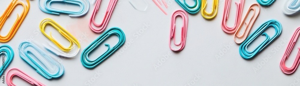 Colorful Paperclips Scattered on a White Surface Colorful Paperclips Scattered on a White Surface