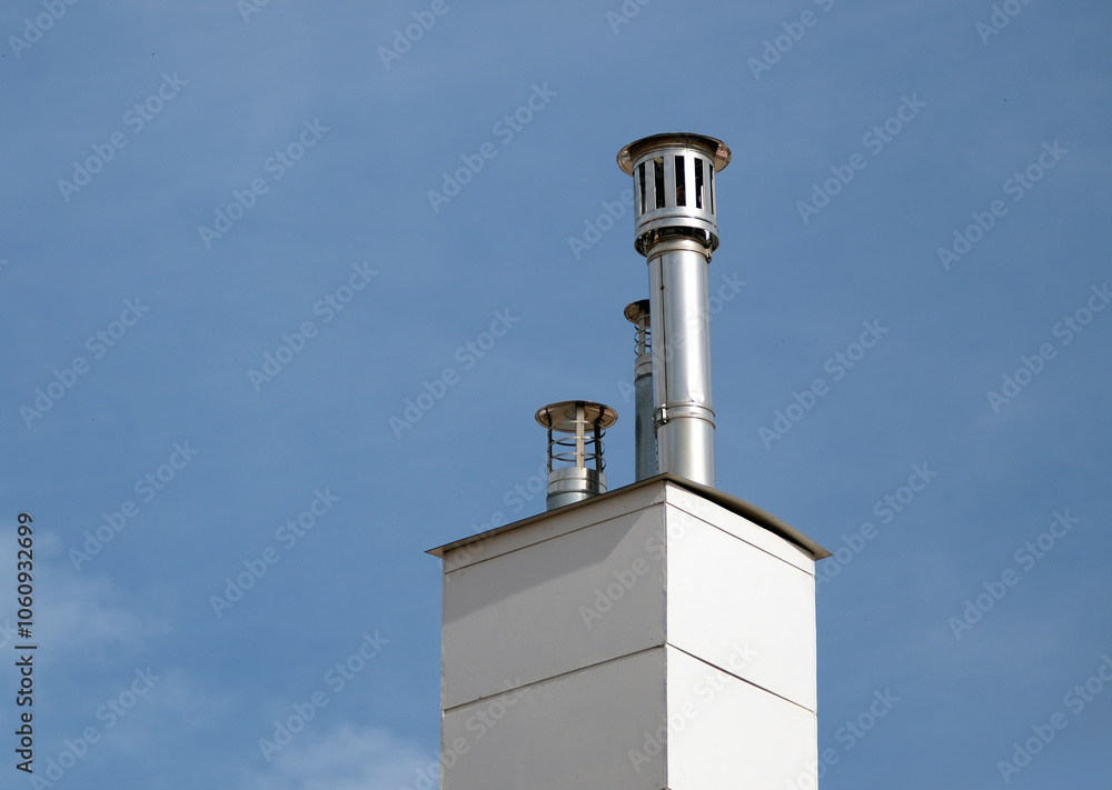 Industrial chimney flue. Metal chimney outlet. Industrial chimney flue. Metal chimney outlet.