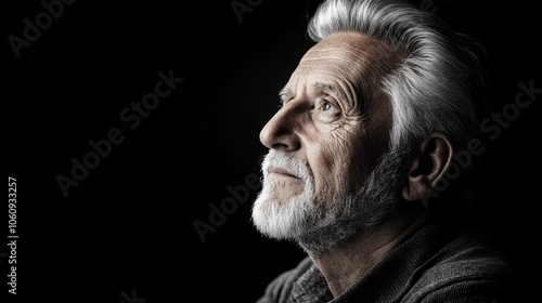 Thoughtful Senior Man in Profile Staring Upwards