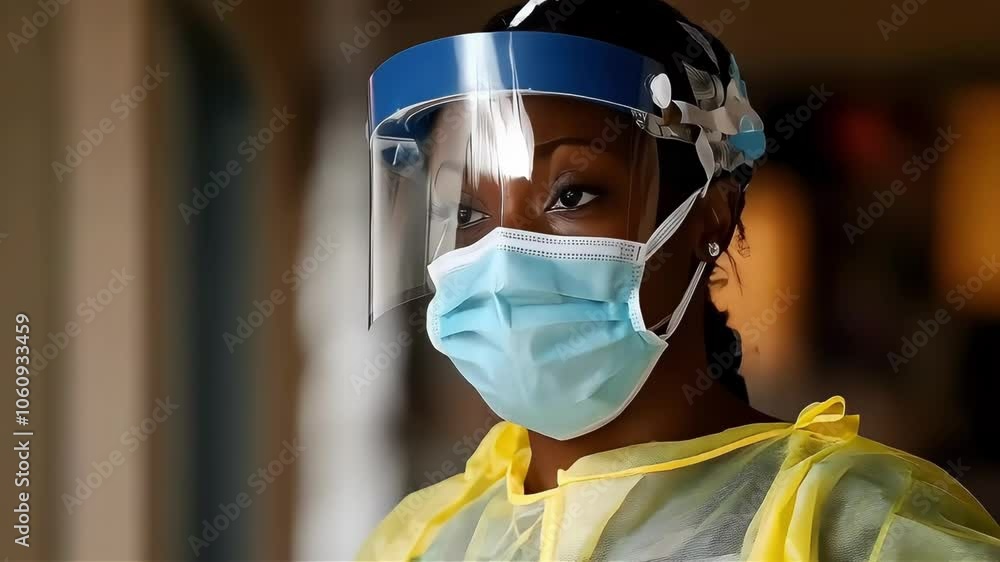 Female healthcare worker in PPE, focused and prepared for patient care. Female healthcare worker in PPE, focused and prepared for patient care.