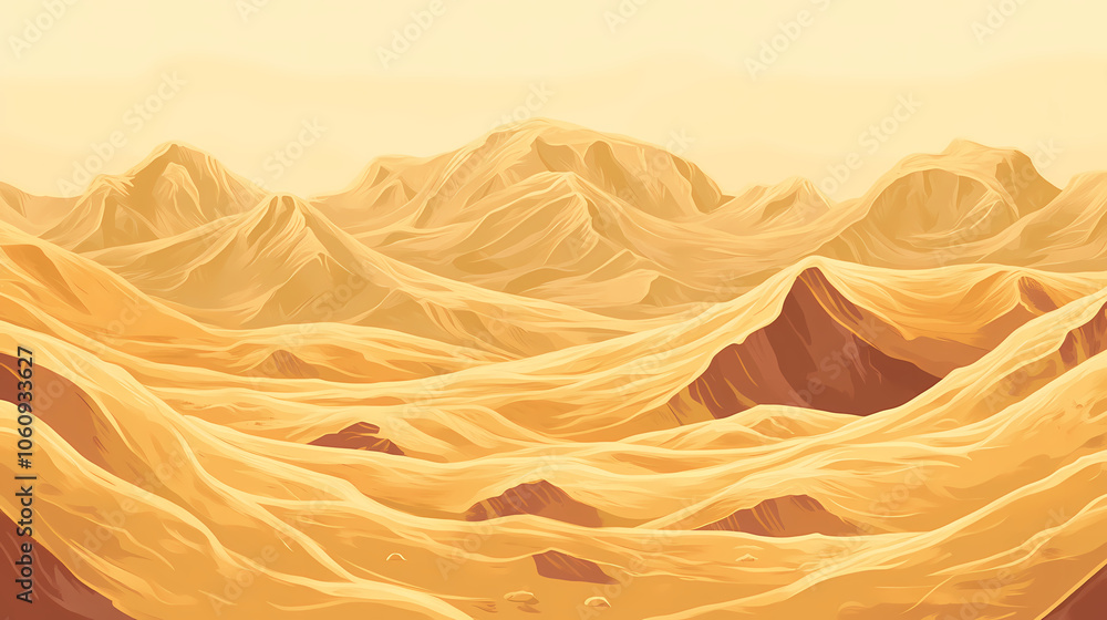 Wind-swept desert dunes, shaped by erosion from powerful sandstorms and wind over time. Wind-swept Desert. Illustration Wind-swept desert dunes, shaped by erosion from powerful sandstorms and wind over time. Wind-swept Desert. Illustration