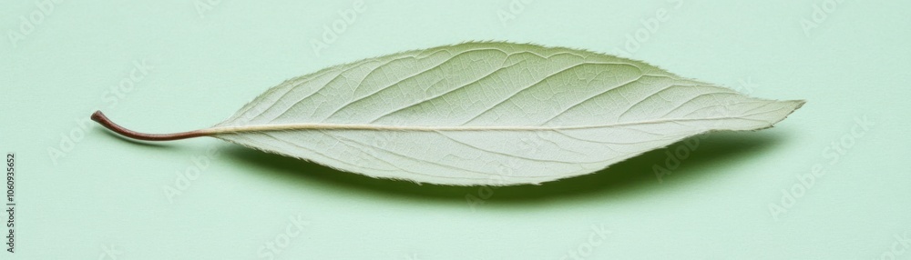 Obraz premium Single Delicate Leaf with Veins on Green Background
